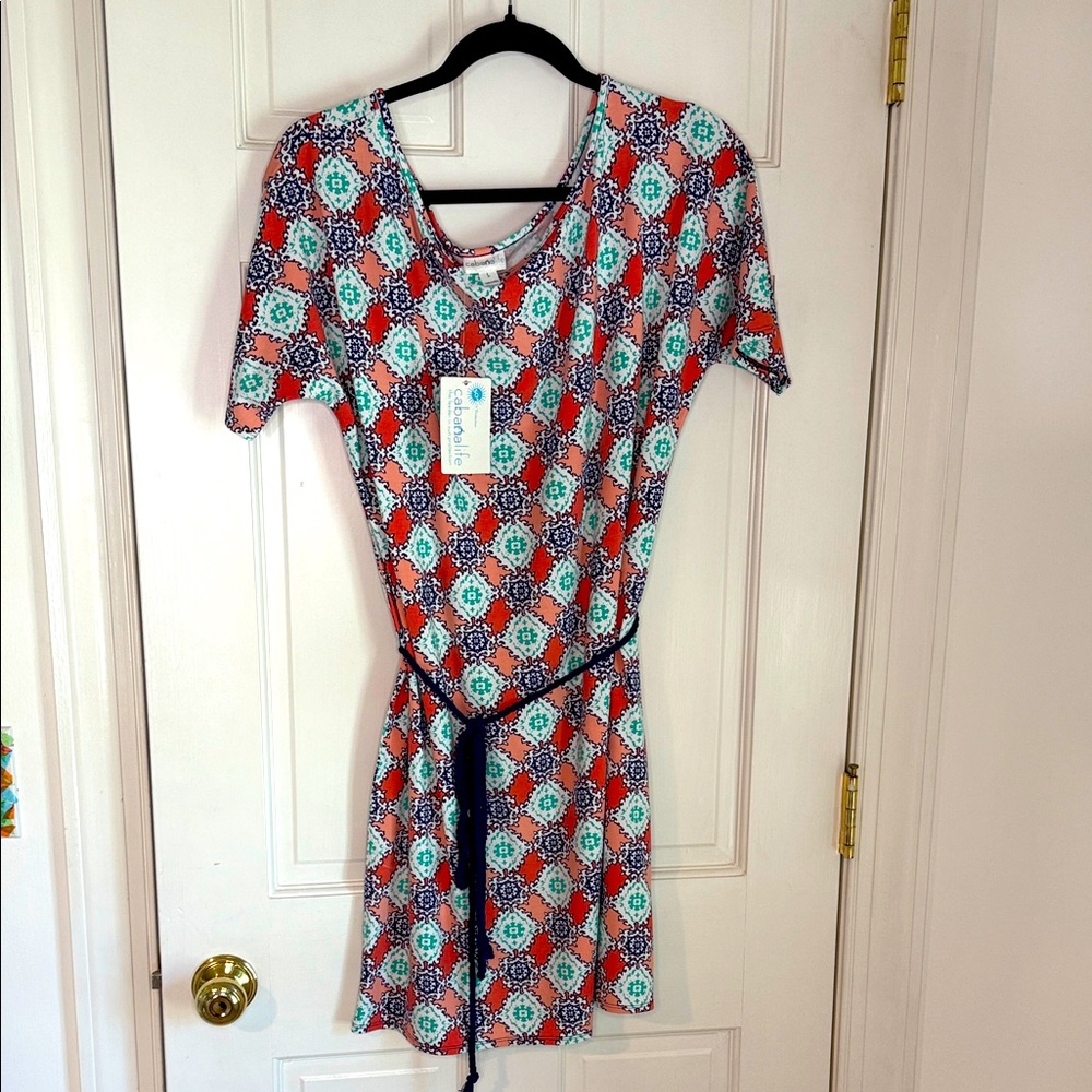 Cabana Life Coral and Blue Boatneck Sun Protection Dress